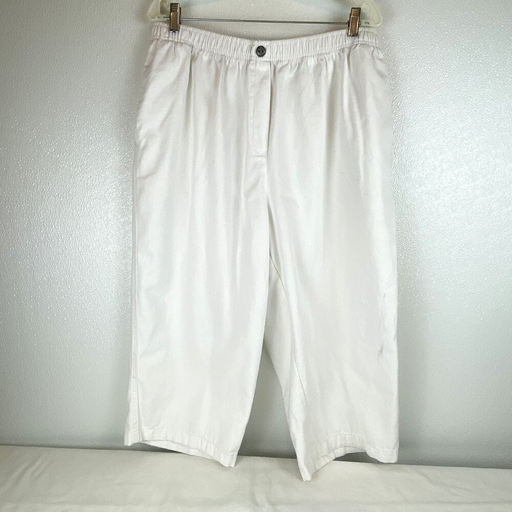 Woman Within Plus Size 22W White Cotton Pull On Elastic Cropped Pants W/ Pockets
